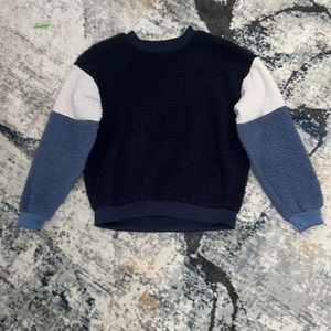 blue and white sherpa sweatshirt